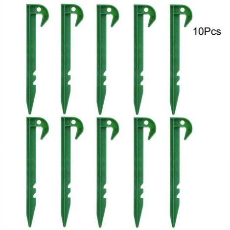 Lot de 10 piquets de jardin,Extra larges,14.5 cm de long,En plastique vert,Piquets de fixation de jardin,Piquets de sol,Piquets de camping,Pour piquets de sol,Feuilles de bordure en tissu