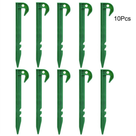 Lot de 10 piquets de jardin,Extra larges,14.5 cm de long,En plastique vert,Piquets de fixation de jardin,Piquets de sol,Piquets de camping,Pour piquets de sol,Feuilles de bordure en tissu