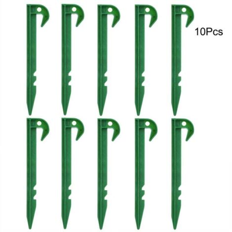 Lot de 10 piquets de jardin,Extra larges,14.5 cm de long,En plastique vert,Piquets de fixation de jardin,Piquets de sol,Piquets de camping,Pour piquets de sol,Feuilles de bordure en tissu