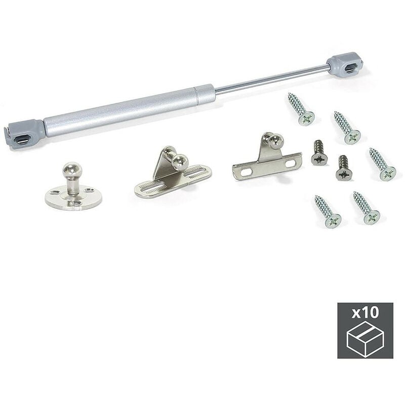 Emuca - 10 Pistons pour portes relevables, force 11 kg, parcours 80 mm, avec fixation, Gris métallisé