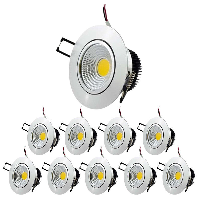 Lot de 10 Plafonniers Aluminium Encastrable LED 5W COB - Eclairage 40W Blanc Chaud 2700K