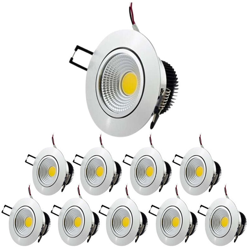 Lot de 10 Plafonniers Aluminium Encastrable led 5W cob - Eclairage 40W Blanc Neutre 4100K