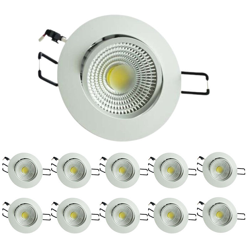 Lot de 10 Plafonniers encastrable blanc led 5W cob - Blanc du Jour 6000K éclairage 40W