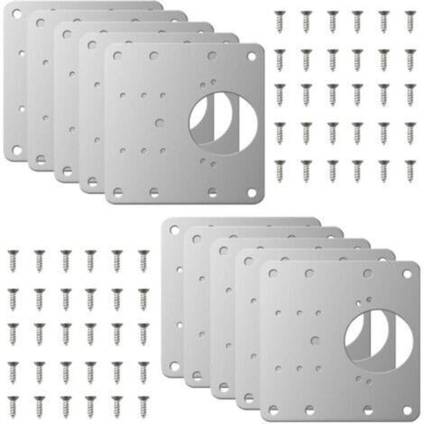 Lot de 10 plaques de réparation de charnière, kit de réparation de charnière pour armoires de cuisine, kit de plaque de montage de charnière de porte en acier inoxydable