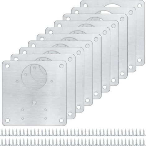 Lot de 10 plaques de réparation de charnières d'armoire en acier inoxydable avec 80 vis Supports de fixation plats pour réparer les portes de placard de cuisine (10)