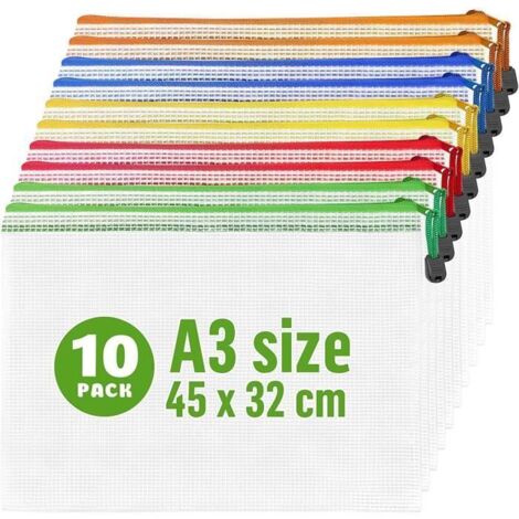 Lot de 10 pochettes A3 à fermeture éclair pour jeux de société et puzzles – Pochettes en maille plastique à fermeture éclair – Sacs
