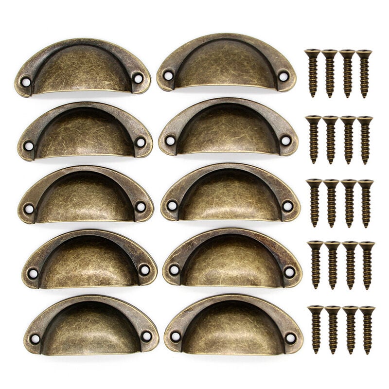 Stoex - Lot de 10 Poignées de Tiroir Rétro en Métal Pour Meubles de Cuisine Porte d'armoire Placards avec Boutons Meubles en Laiton Antique 81×35mm