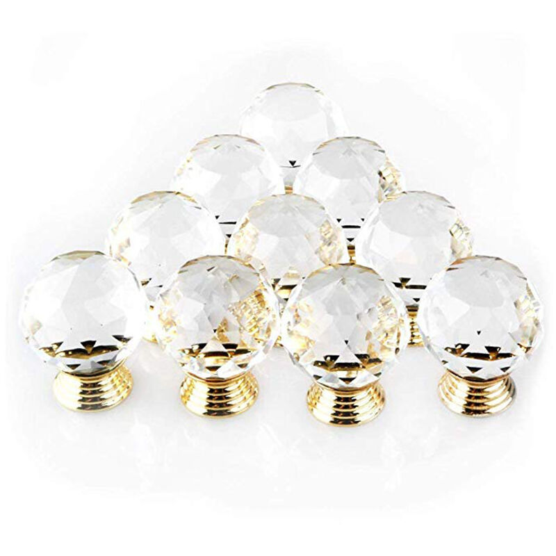 Promotion Lot de 10 Poignée Bouton de Porte forme Diamètre 30mm Cristal Or,Boutons d'armoire Mant Rond Verre Boutons Décoration pour Meuble Tiroir