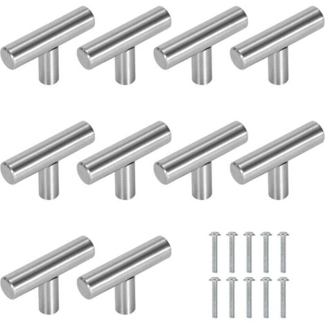 Lot de 10 Poignée Meuble Cuisine,50mm Poignée de Meuble Inox en Forme de T,Barre de Tiroir, Placards, Portes, Meubles, Salle de Bain, Chambres & Armoires