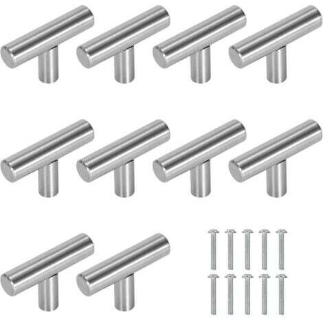 Lot de 10 Poignée Meuble Cuisine,50mm Poignée de Meuble Inox en Forme de T,Barre de Tiroir, Placards, Portes, Meubles, Salle de Bain, Chambres & Armoires