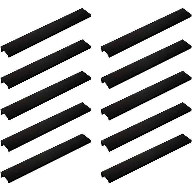 Lot De 10 Poignée Noir Poignée De Meuble Noir- Poignée Invisible Poignee De Meuble Cuisine Noir Poignée Meuble Noir Mat En Alliage D'Aluminium