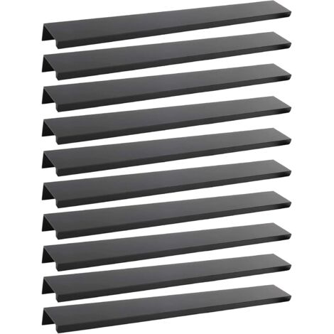 Lot de 10 Poignée Noir Poignée de Meuble Noir- Poignée Invisible Poignee de Meuble Cuisine Noir Poignée Meuble Noir Mat en Alliage d'Aluminium Entraxe 200mm