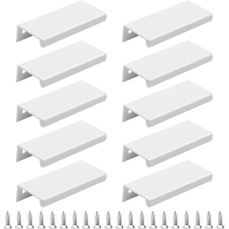 Lot de 10 Poignée Profil Poignée de Meuble Cuisine - Poignée Invisible Poignee de Meuble Brossé Poignée Meuble blanc en Alliage d'Aluminium Entraxe 96mm
