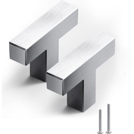 Lot de 10 poignées carrées en T à trou unique pour tiroir, placard, salle de bain, commode, porte, nickel satiné brossé