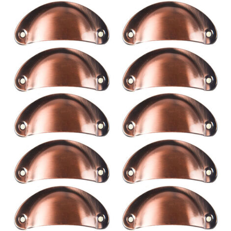 Lot de 10 poignées coquillage vintage pour tiroirs, meubles de cuisine, boutons de porte de placard incurvés en fer rétro, 8,2 cm x 3,5 cm, cuivre rouge