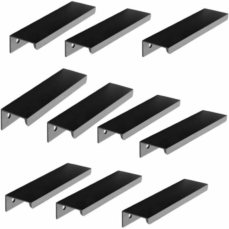 Lot de 10 poignées d'armoire de cuisine et de meuble noir, pour tiroir - (96MM, noir)