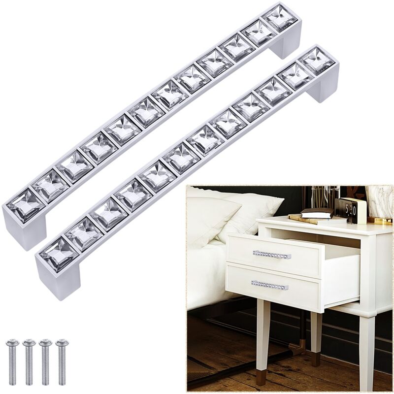 Lot de 10 poignées d'armoire en cristal brillant - Poignées de tiroir en strass - Poignées de porte de meuble modernes - Distance entre les trous :