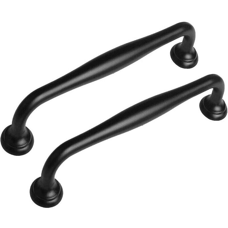 Lot de 10 poignées d'armoire noires vintage pour tiroir, poignées de commode, poignées de porte d'arc incurvées (10, trou central 96 mm)