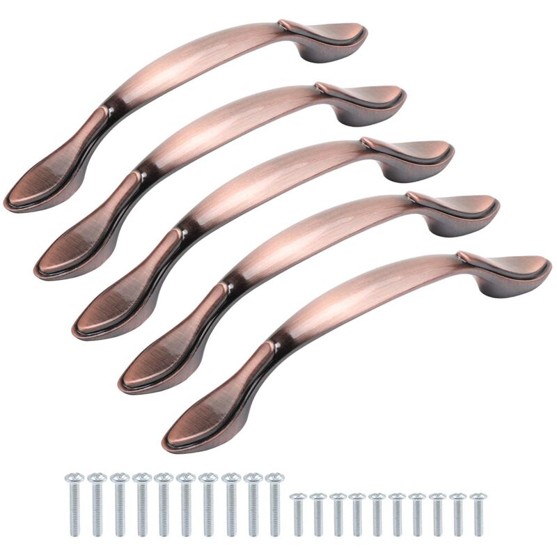 Lot de 10 poignées d'armoire vintage en forme d'arc antique – poignées de porte de meuble – 13 cm de long (96 mm entre les trous) – bronze rouge – 96