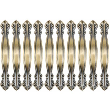 Lot de 10 poignées d’armoire vintage en forme d’arc antique - poignées de porte de meuble de 14.5 cm de long (96 mm de distance entre les trous) - bronze vert