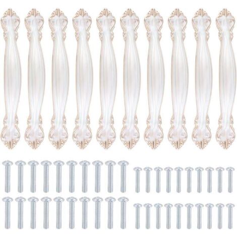 Lot De 10 Poignées D’armoire Vintage En Forme D’arc Antique Sculpté - Poignées De Porte De Meuble (128 Mm De Distance Entre Les Trous) - Blanc Ambré
