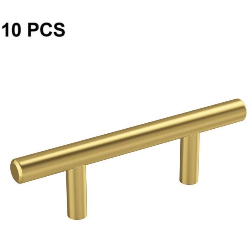 Lot de 10 poignées d'armoires de cuisine, entraxe de 64 mm Poignées d'armoires de cuisine en acier inoxydable doré brossé