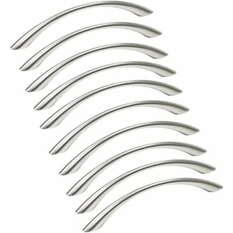Lot de 10 Poignées de Meuble Cuisine Inoxydable Nickel Brossé Entraxe 128 mm Argent