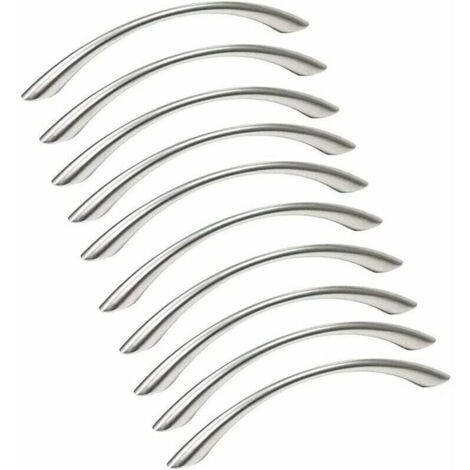 Lot de 10 Poignées de Meuble Cuisine Inoxydable Nickel Brossé Entraxe 128 mm Argent