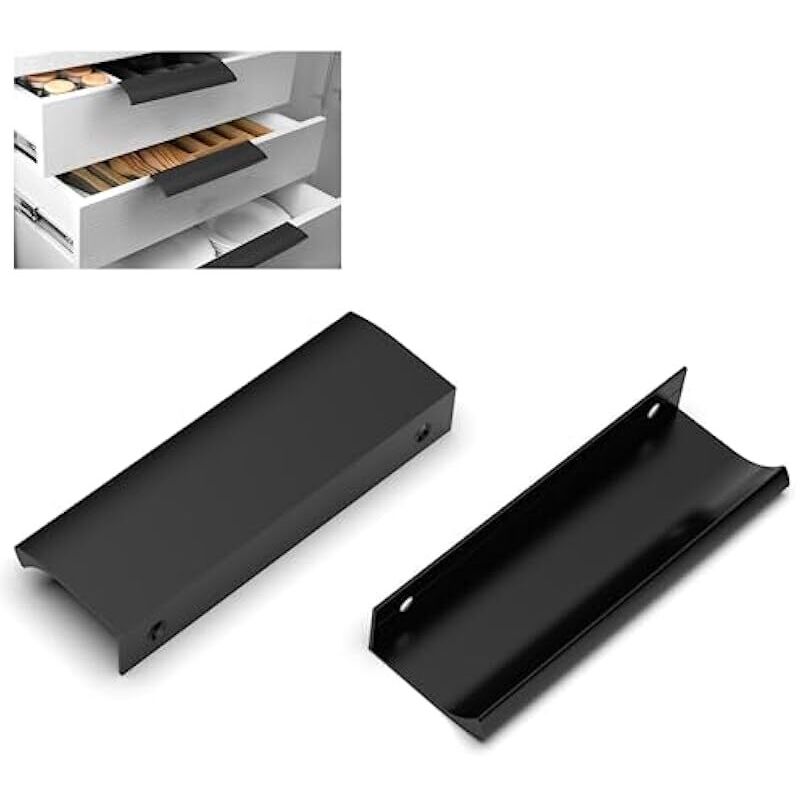 Lot de 10 poignées de meuble modernes cachées, trou central 96 mm en aluminium, poignée de porte de salle de bain pleine longueur 120 mm, Noir mat
