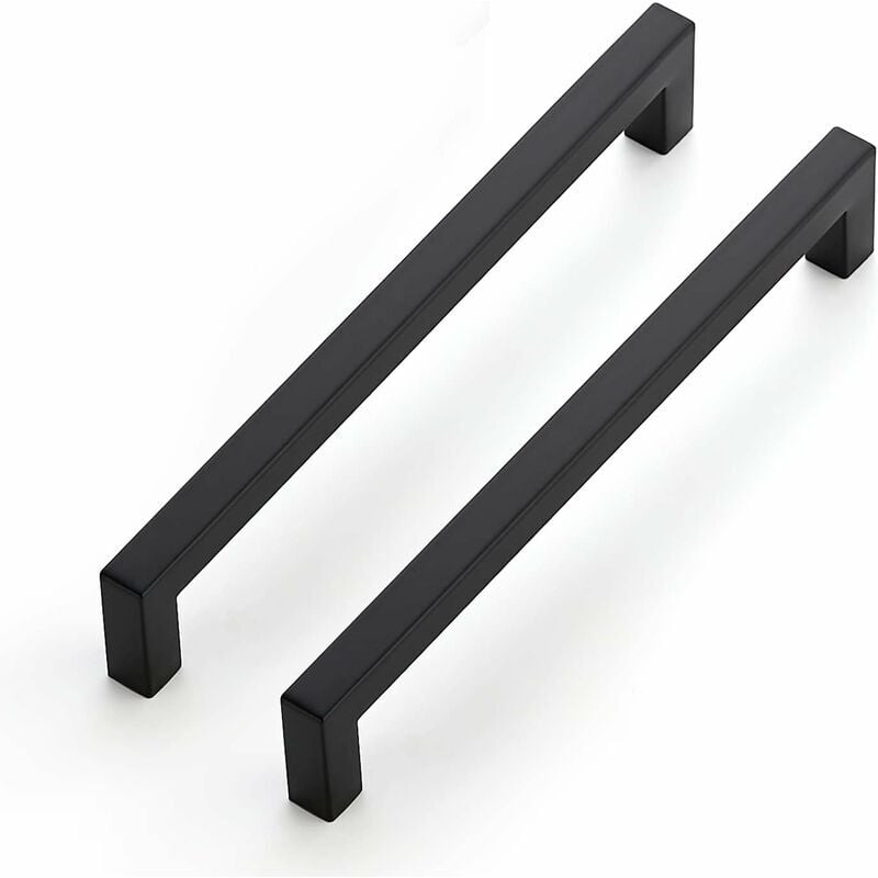 Lot de 10 poignées de meuble noires de 192 mm pour armoires de cuisine, poignées de tiroir en acier inoxydable, poignées de porte noires pour