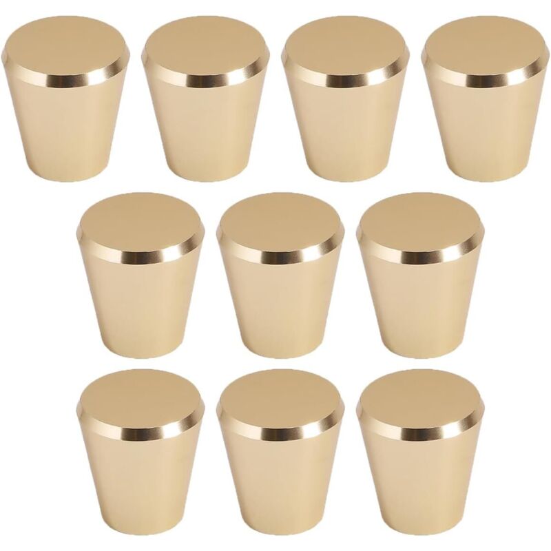 Lot de 10 poignées de meubles en laiton brossé (conique), boutons de tiroirs dorés pour armoires, penderies, salles de bains et cuisines