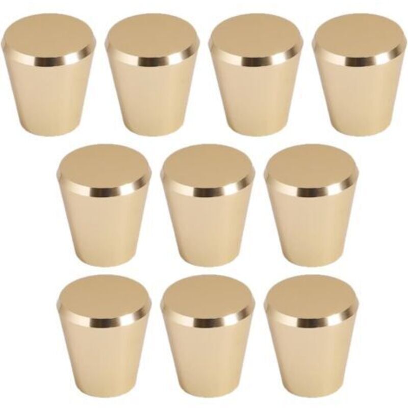 Lot de 10 poignées de meubles en laiton brossé (conique), boutons de tiroirs dorés pour armoires, penderies, salles de bains et cuisines