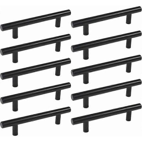 Lot de 10 poignées de porte de placard de cuisine en acier inoxydable noir de 160 mm en forme de T