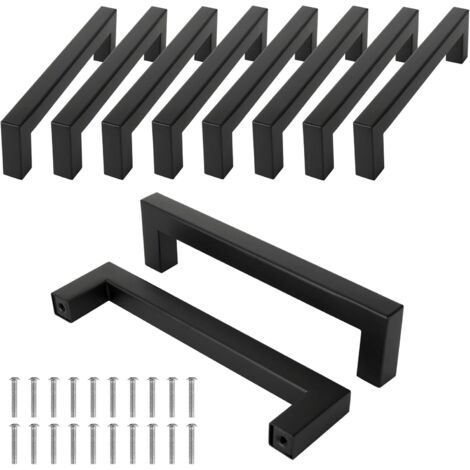 Lot de 10 poignées de porte de placard en acier inoxydable pour portes de penderie et de cuisine, noires, entraxe 160 mm