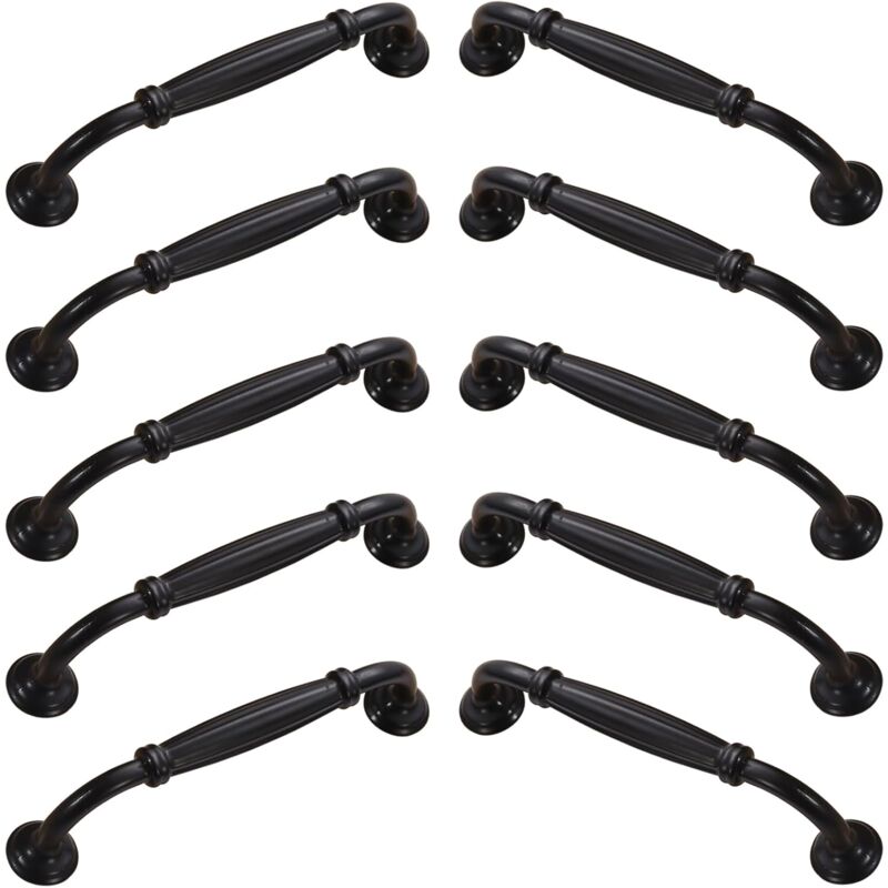 Csparkv - Lot de 10 poignées de porte de placard en alliage d'aluminium avec vis pour cuisine, chambre à coucher et meubles (noir, 128 mm)