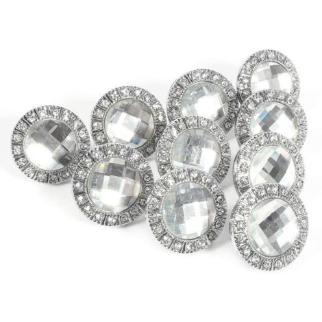 Lot de 10 poignées de porte de tiroir en verre avec strass transparents 30 mm Argenté