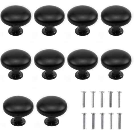 Lot de 10 poignées de porte de tiroir noires de 30 mm, boutons de meuble à trou unique rond pour placards, cuisine et meubles pour enfants