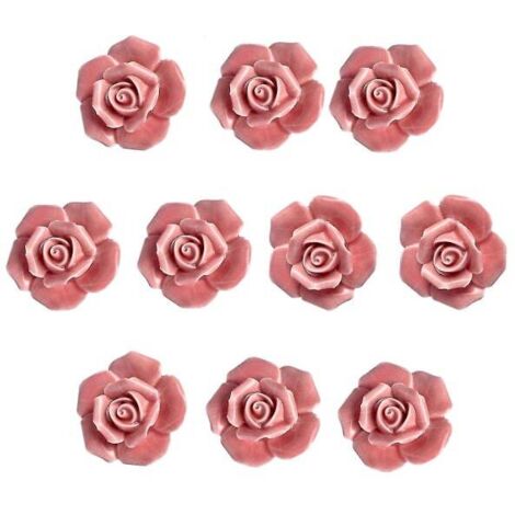 Lot de 10 poignées de porte/tiroir/cuisine en céramique style vintage à motif floral + vis (rose)