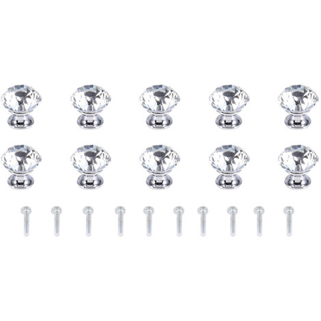 Lot de 10 poignées de porte/tiroir de cuisine en verre cristal en forme de diamant de 30 mm