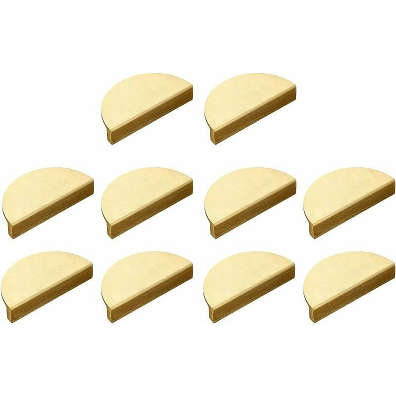 Lot de 10 poignées de tiroir ou d'armoire en forme de demi-lune en laiton brossé Doré 10 cm