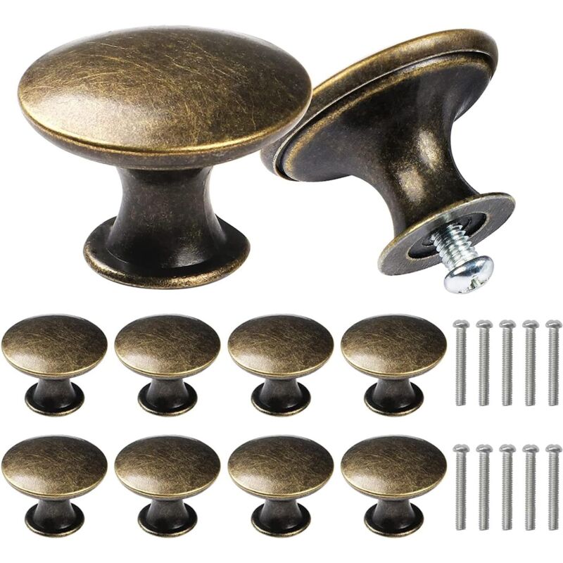 Lot de 10 poignées de tiroir rondes vintage rétro en métal demi-cercle pour porte de placard, tiroir de placard Bronze antique