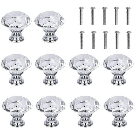 Lot de 10 poignées de vitrine, losange, 3 cm, blanc