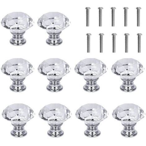 Lot de 10 poignées de vitrine, losange, 3 cm, blanc