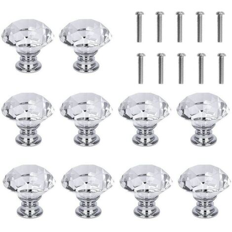 Lot de 10 poignées de vitrine, losange, 3 cm, blanc