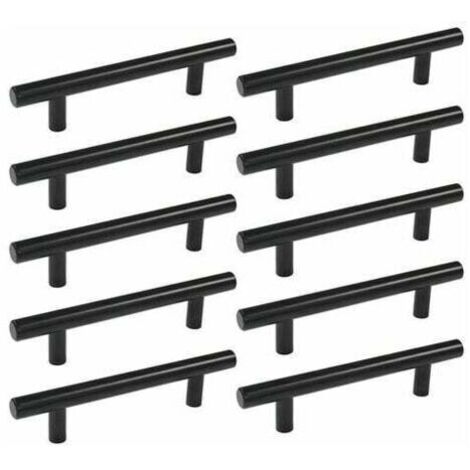 Lot de 10 poignées en forme de T de 160 mm pour portes de placards de cuisine, tiroirs de penderie et meubles de chambre (noir)