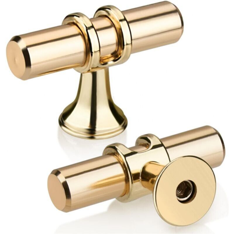 Lot de 10 Doré t Bouton Tiroir, Moderne Élégant Or Poignée Meuble Cuisine Alliage de Zinc Unique Trou Poignée Porte Armoire pour Cuisine, Salle de