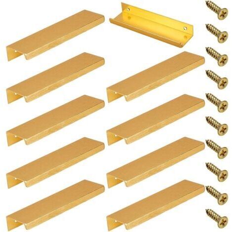 Lot de 10 poignées rectangulaires de 8 cm pour placard de cuisine avec vis, en fer, pour coiffeuse, tiroir, armoire, portes de garde-robe (doré)
