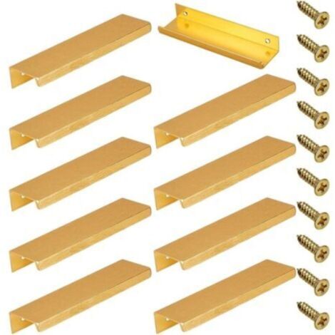 Lot de 10 poignées rectangulaires de 8 cm pour placard de cuisine avec vis, en fer, pour coiffeuse, tiroir, armoire, portes de garde-robe (doré)
