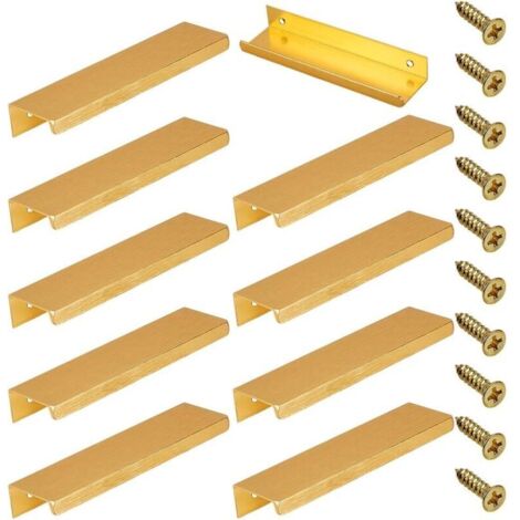 Lot de 10 poignées rectangulaires de 8 cm pour placard de cuisine avec vis, en fer, pour coiffeuse, tiroir, armoire, portes de garde-robe (doré)
