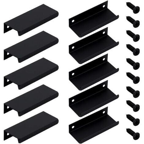 Lot de 10 poignées rectangulaires de 8 cm pour placard de cuisine, avec vis, en fer, pour tiroirs, armoires, portes de penderie (noir)